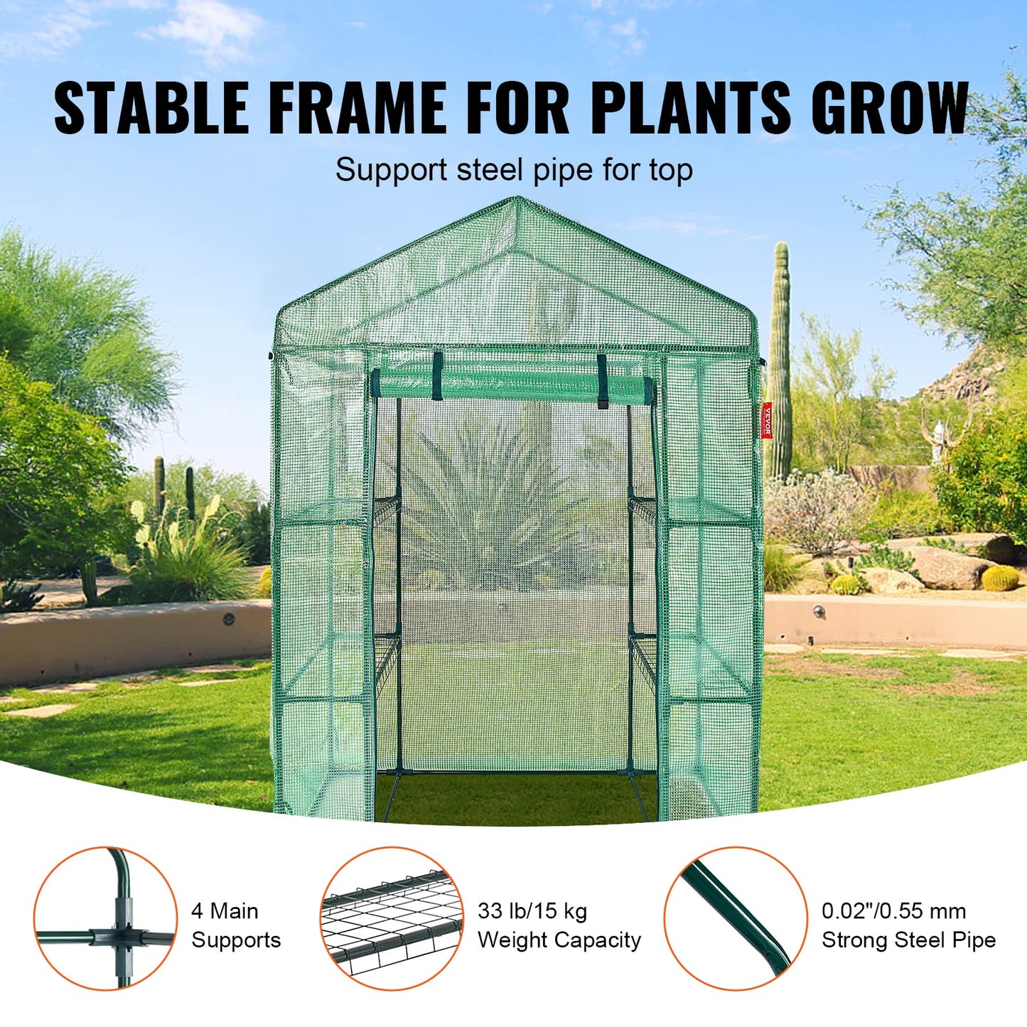 VEVOR Walk-in Green House, 55.5 x 29.3 x 80.7 inch, Portable Greenhouse with Shelves, High Strength PE Cover with Roll-up Zipper Door and Steel Frame, Set Up in Minutes, for Planting and Stor - WoodArtSupply