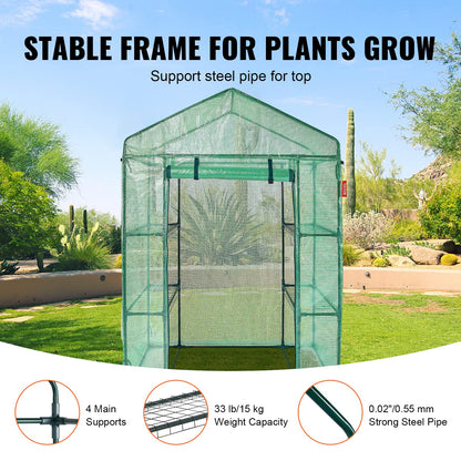 VEVOR Walk-in Green House, 55.5 x 29.3 x 80.7 inch, Portable Greenhouse with Shelves, High Strength PE Cover with Roll-up Zipper Door and Steel Frame, Set Up in Minutes, for Planting and Stor - WoodArtSupply