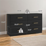 Vibe & Dine Black Dresser for Bedroom with Wide Storage, Modern 6 Drawer Dresser with Gold Handles, Wooden Chest of Drawers for Living Room Vibe & Dine
