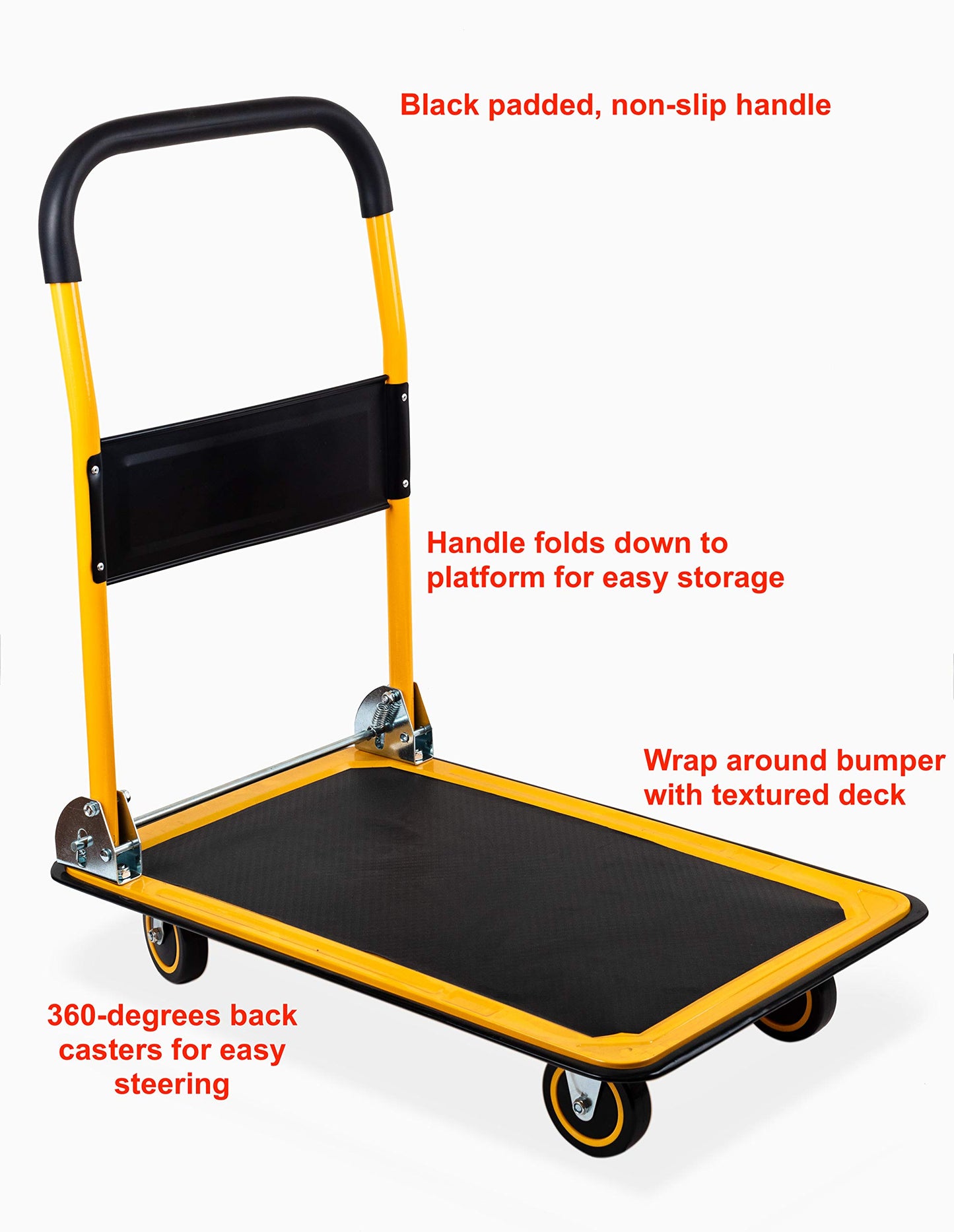 MaxWorks 80876- Foldable Platform Truck Push Dolly 330 lb. Weight Capacity Black and Yellow 28.75" x 18.75" x 33"