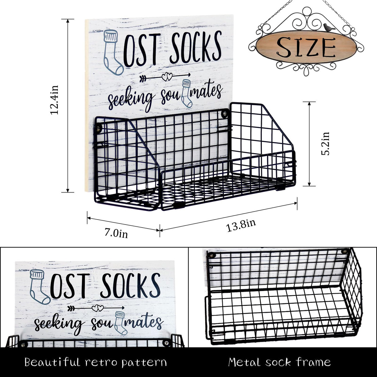 Bnesi Lost Socks,Laundry Room Organization, Farmhouse Laundry Room Decor And Accessories Of Tidying Socks,Rustic Wooden Laundry Sign Wall Decor (style1 black) Bnesi