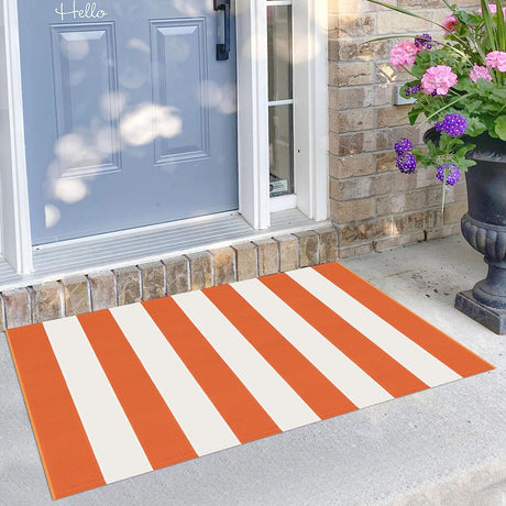 KILOCOCO Orange Striped Rug 2.3'x3.6' Outdoor Rugs for Halloween Thanksgiving Washable Fall Doormat Holiday Rug Layered Front Door Mat for Porch Farmhouse Entryway Patio Kitchen Entrance Decor KILOCOCO