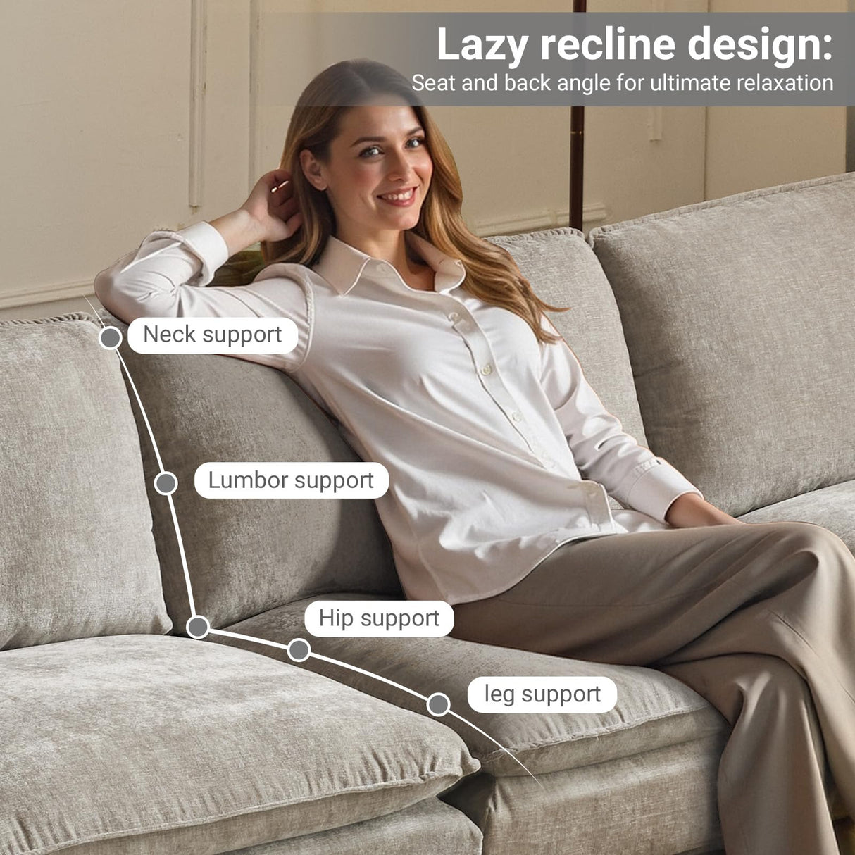 VINGLI 122" Cloud Double-Layer Deep Convertible Sectional Sofa, Comfy L-Shape 3-Seat Couches for Living Room, Modern Couch with Movable Ottoman for Small Space, Light Grey, Chenille VINGLI