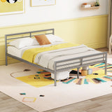 Metal Twin Over Full Bunk Bed Frame with Desk, Loft Platform Mattress Foundation with Steel Slat Support Storage Space Merax