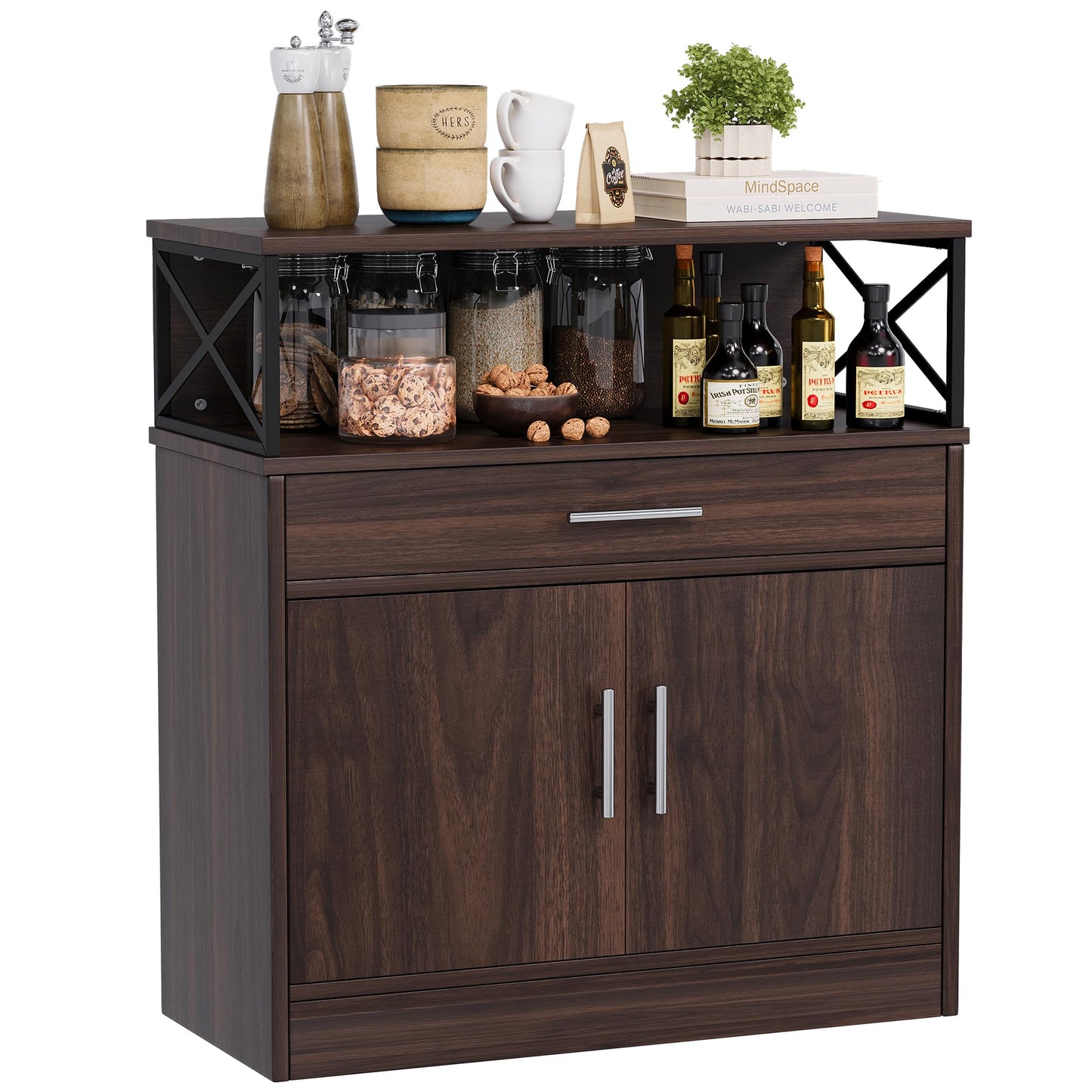 Meilocar Buffet Cabinet, Coffee Bar Cabinet, Sideboard with Storage and Drawer, Farmhouse Storage Cabinet, Wood Kitchen Cabinet for Living Room, Dining Room, Hallway, Dark Brown - WoodArtSupply