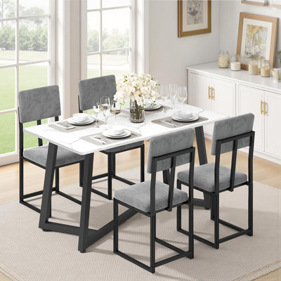 Sesslife 5-Piece Dining Table Set for 4, Modern Faux 47.24" Marble Kitchen Table with 4 Velvet Chairs, Stylish Small Dining Table Set for Apartments & Small Spaces