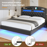 Modern ADORNEVE Floating Full Bed Frame with LED Lights, Hidden Storage & Charging Station ADORNEVE