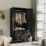 Baborokic Metal Wardrobe Cabinet with Hanging Rod,71" Armoire Wardrobe Closet with Adjustable Shelves,Farmhouse Metal Clothing Storage Cabinets for Bedroom,Office,Employee,Laundry Room(Black) Baborokic