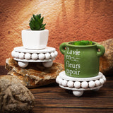 2 Pcs Wooden Risers for Displays Round Wood Riser Distressed Wood Risers Farmhouse Pedestal Display Stand Rustic Pedestal Stand Decor Beaded Display Risers for Tiered Trays Home (White, 3.94 Inch) Yookeer