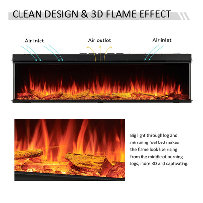 LegendFlame 71" W Smart Build in Electric Fireplace Insert, 1-2-3 Sided View, Heater 750W/1500W, Multi Colors of Flame & Fuel Bed, Alexa/Google Assistant Enabled