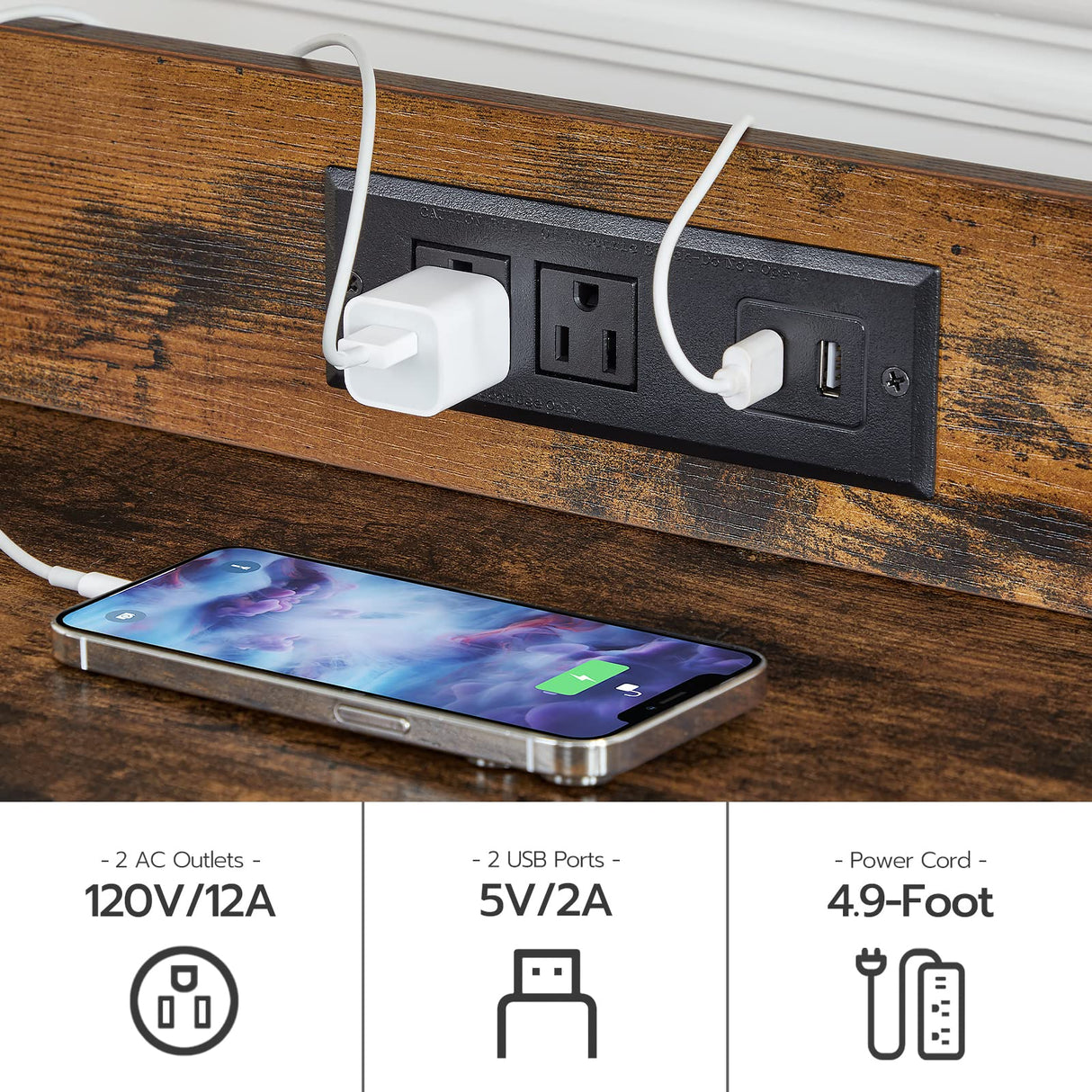 HOOBRO Litter Box Enclosure with 2 Storage Shelves, Indoor Tall Cat Litter Box Furniture Hidden with Charging Station with Cat House and Plush Mat, Rustic Brown and Black BF70UMW01 HOOBRO