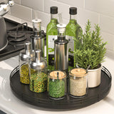 13" Oak Wood Lazy Susan Organizer, Lazy Susan for Cabinet Dining Table Pantry Wood Turntable Organizer Tray for Coffee Table Kitchen Countertop Salt Pepper Spice Organization and Storage Round Black Oroyutor