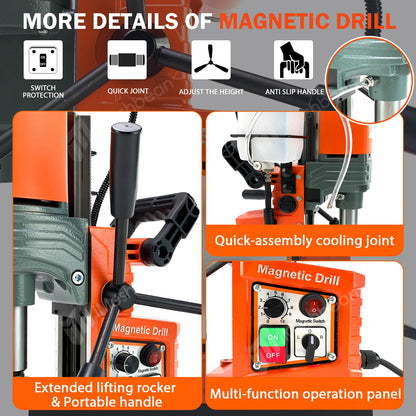 Magnetic Drill, 1400W 1.6" Boring Diameter, 810 RPM Power Magnetic Drill Presses, 2922lbf/13000N Drill Press with Variable Speed, for Metal Surface, Industrial/Home Improvement - WoodArtSupply