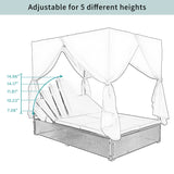 Patio Chaise Lounge, PE Rattan Outdoor Patio Wicker Sunbed Daybed with Adjustable Seats, Four-sided Canopy, Overhead Curtain and Blue Cushions for Backyard, Garden, Poolside (for 2-6 people) Harper & Bright Designs