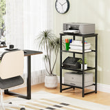 GEORIS Printer Stand Holder 4 Tier - Heavy Duty Metal Shelving Unit for Printer Shelf Office Organizer, Industrial Printer Side Table with Wood Desk for Scanner Fax Machine, Black GEORIS