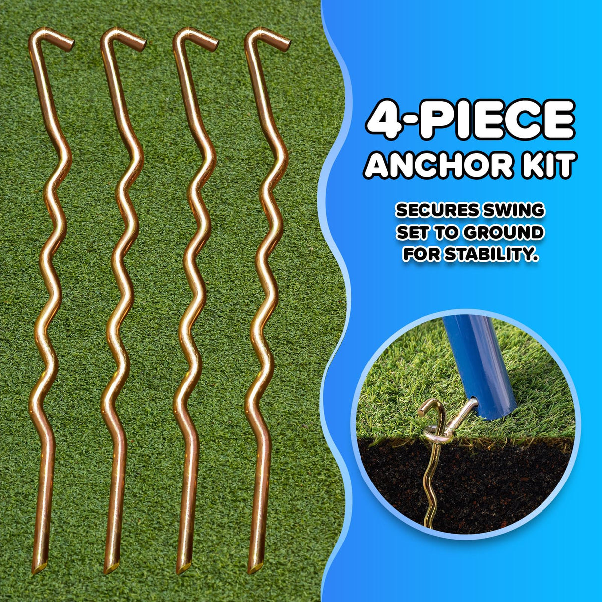 Sportspower Super 9 Metal Swing Set: Teeter Totter, 2 Kid Glide Ride Swing/Roman Glider Swing, Standing Swing + Trapeze Bar, Blow Molded Swing + 5' Wavy Slide Bonus 4pc Anchor Kit*, Blue/Yellow Sportspower