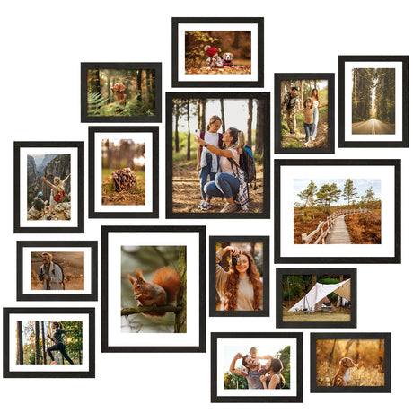 Fixwal Picture Frames Set, 15 Pack Black Picture Frames Collage Wall Decor for Assorted Photos, Three 8x10, Six 5x7, Six 4x6 for Wall Hanging or Tabletop Display Fixwal
