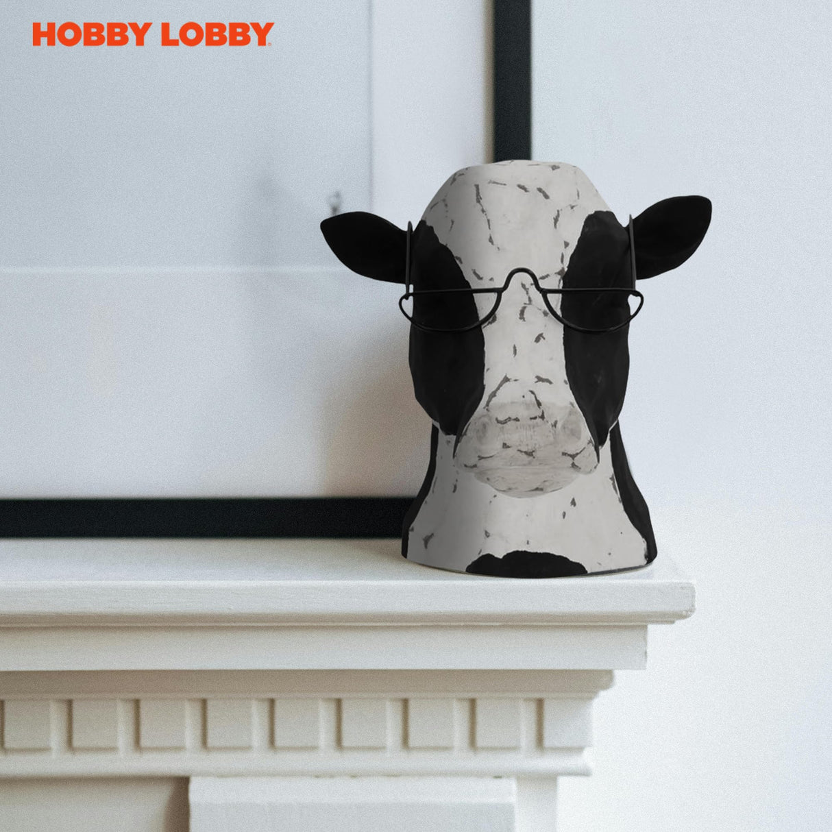Black & White Sculptureative Cow Head Wearing Glasses – Distressed Faux Taxidermy – Wood & Metal Animal Sculpture – Country Western Themed Party Decorations – Farmhouse Style Decor for Home & Office Hobby Lobby