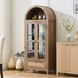 TYBOATLE 71" Tall Arched Pantry Cabinet with Innovative Drawer, Kitchen Cabinet with Anti-Tipping Device and Glass Door, Versatile Cupboard for Kitchen, Dining, Natrual TYBOATLE