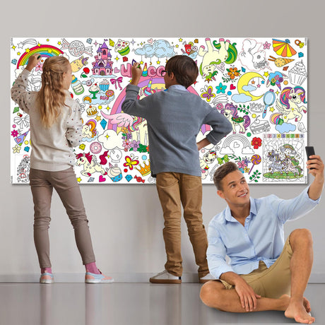 Giant Coloring Poster,35x72Inch,Versatile Unicorn Birthday Activity Drawing Paper Coloring Tablecloth,DIY Rainbow,Unicorn Poster Table Cover Kids Art Crafts Coloring Mat,Home Classroom Party Suppiles Drunze