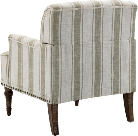 UIXE Stripe Accent Chair, Modern Upholstered Armchair in Fabric for Living Room, Nailhead Trim Club Arm Chair Comfy Single Sofa Bedroom Reading Seat with Wood Legs - Brown UIXE