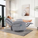 Massage Swivel Rocker Recliner with Lumbar Heat, Overstuffed PU Leather Recliners for Living Room, Modern Single Rocking Chair for Adults, Manual Rocker Recliner with Cup Holders for Bedroom, Grey Comermax