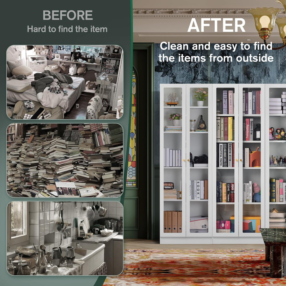 IRONMIX 70.87 Inch Tall White Enclosed Bookshelf with Acrylic Door and Adjustable Shelves IRONMIX