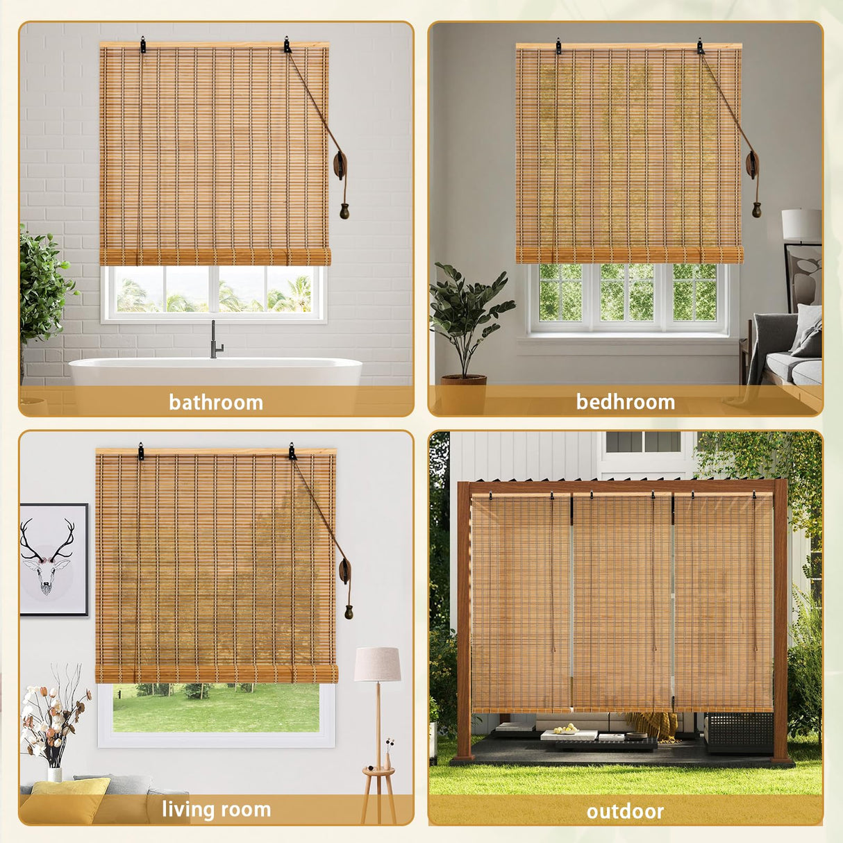 Bamboo Roman Shades Blinds for Windows - Natural Light Filtering Privacy Shades, Handwoven Indoor Window Coverings Easy to Install 24W x 72L Vteyeya