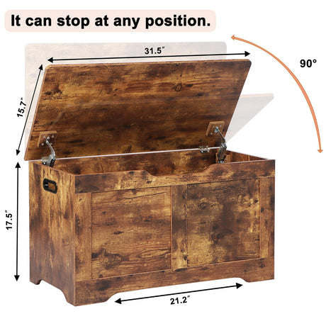Timberer 31.5" Storage Chest, Wooden Storage Bench, Lift Top Toy Chest with 2 Safety Hinges, Large Toy Box, Entryway Shoes Bench for Living Room, Bedroom, Rustic Brown Timberer