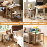 SICOTAS Boho Rattan Nightstand Bedside Table - Farmhouse Narrow End Table for Living Room - Accent Side Table with 2 Rattan Open Storage Shelves for Bedroom, Small Spaces, Wood SICOTAS