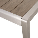 Great Deal Furniture Odelia Outdoor Modern Aluminum Dining Bench with Faux Wood Seat, Natural and Silver GDFStudio