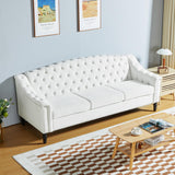 LEVNARY Mid-Century Modern Velvet Sofa, 80" Large Upholstered Sofa with High Back, Chesterfield Couch Sleeper Settee with Solid Wood Legs, Tufted 3 Seater Wide Couches for Living Room Office (White) LEVNARY