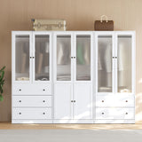 VOWNER 20“D Armoire Wardrobe Closet with Fluted Glass, 71" H Clothing Storage Cabinet with Hanging Rod, 4 Soft-Close Doors Wooden Wardrobe Cabinet for Bedroom, Large Capacity Storage White (AAC) VOWNER