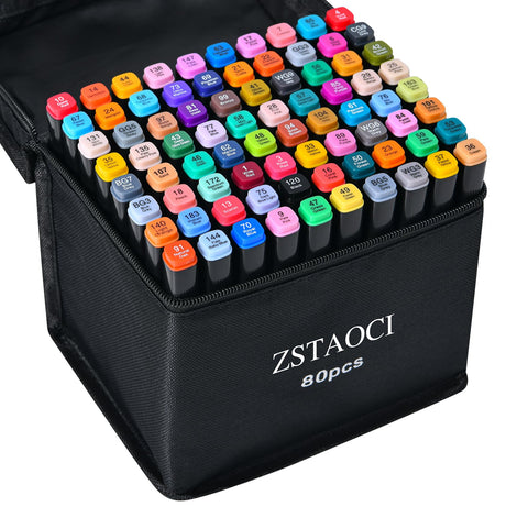 ZSTAOCI 80 Colors Alcohol Markers, Art Markers for Kids Adults Artists Coloring Painting Sketching, Dual Tip Drawing Marker Set Perfect for Boys Girls Students Gift (80) ZSTAOCI