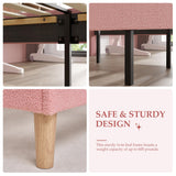 VECELO Twin Size Bed Frame, Upholstered Platform Bedframe with Height Adjustable Plush Fabric Headboard, Strong Wood Slat Supports, No Box Spring Needed, Pink VECELO