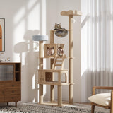 Mondeer Wood Cat Tree for Indoor Cats, 72" Tall Cat Tower for Large Cat with Scratching Post Condos Perches and Capsule Nest Modern (Beige) Mondeer