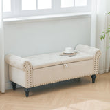 Howjoe 51" Bedroom Storage Bench, End of Bed Bench with Storage, Chenille Upholstered Benches, Ottoman with Storage, Window Benches with Rolled Arm and Nailhead Trim for Living Room, Entryway, Beige Howjoe