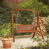 VINGLI Upgraded Patio Wooden Porch Swing for Courtyard & Garden, Heavy Duty 880 LBS Swing Chair Bench with Hanging Chains for Outdoors (Brown, 5 FT) VINGLI