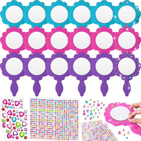 Geetery 20 Pcs Unbreakable Kids Mirror DIY Decorate Your Own Princess Mirror Mermaid Foam Small Crafts Princess Party Decorations(Pink, Purple, Turquoise) Geetery