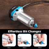 Genmitsu 1.25 HP 65mm Diameter Palm Trimmer Router, Compact Router Wood Tool With Fixed Base, 6 Variable Speeds 10000-30000 R/MIN, with 1/4“ Collet, Perfect for CNC Woodworking & DIY Project Genmitsu