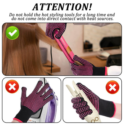 Qianyu 2 Pcs Heat Resistant Gloves with Double Silicone Bumps Professional Heat Blocking Gloves Heat Proof Mitts Elastic Hair Styling Tools Appliances Gloves for Curling Flat Iron Hot-Air Brushes