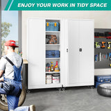 SISESOL Metal Storage Cabinet with Wheels,75 inch Rolling Garage Storage Cabinet with Lock,White Metal Cabinets with Wheels and Shelves,Tool Cabinets on Roller for Garage,Home,Office,Shop SISESOL