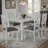 VECELO Peatuk 6-Piece Solid Wood Dining Table Set for 6, Modern Breakfast Dinette Kitchen Table with Chairs for Dining Room, Kitchen, Grey Peatuk