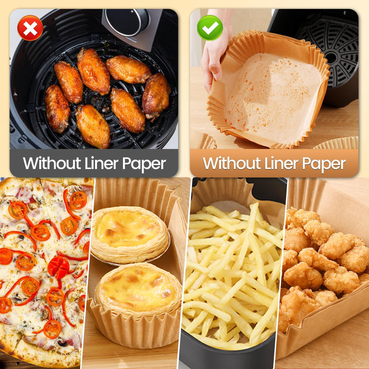 UMETRE air fryer paper liners, 150pcs disposable airfryer liners parchment papers, square 8inch Non-stick sheets, air fryer liners disposable basket, Free of Bleach UMETRE