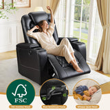 ANJ Power Recliner Chair Set of 3, Electric Soft Leather Reclining Home Theater Seating - USB Ports, Cup Holders, Hidden Arm Storage Movie & Media Room Chairs (Black) ANJ
