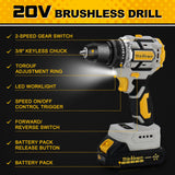 20V Brushless Drill Set, Cordless Power Drill with 2.0Ah Battery,119 PCS Combo Drill Set for Men, 10mm 3/8" Keyless Chuck, 21+1 Torque Setting Power Drill Kit for DIY Garden House Office Repair ThinkLearn