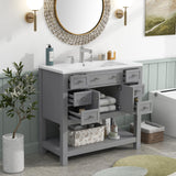 Merax 36'' Bathroom Vanity with Single Sink Combo, Modern Bathroom Sink Cabinet with 2 Soft Closing Doors & 6 Drawers & Opening Shelf, Solid Wood Frame Bathroom Vanities (Grey) Merax