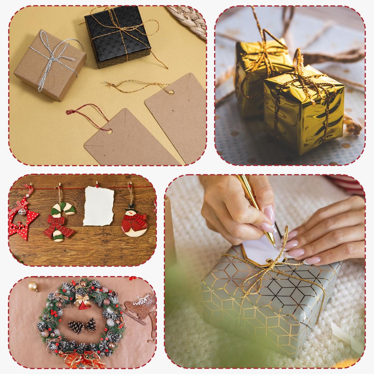 3 Rolls Christmas Decorative String Metallic Bakers String Wrapping Twine Strings Metallic Ornament Thread Glitter Strings for DIY Crafting Christmas Decor Gift Wrapping-Red/Gold/Silver DSLSQD