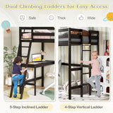 KOMFOTT Solid Wood Twin Loft Bed with Integrated Desk and Dual Ladders KOMFOTT