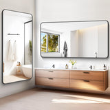 BONEWEI 72x36 inch Large Bathroom Mirror,Black Rectangle Mirror,Wall Mounted Bathroom Frame Vanity Mirror with Round Corner for Bedroom Living Room,Entryway Hangs Horizontal or Vertical BONEWEI